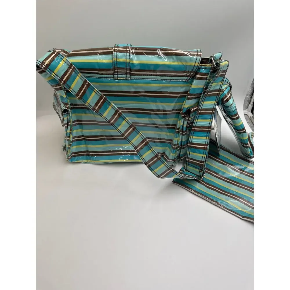 Kalencom Diaper Bag Messenger Turquoise Stripe Laminated Crossbody Set NWT
